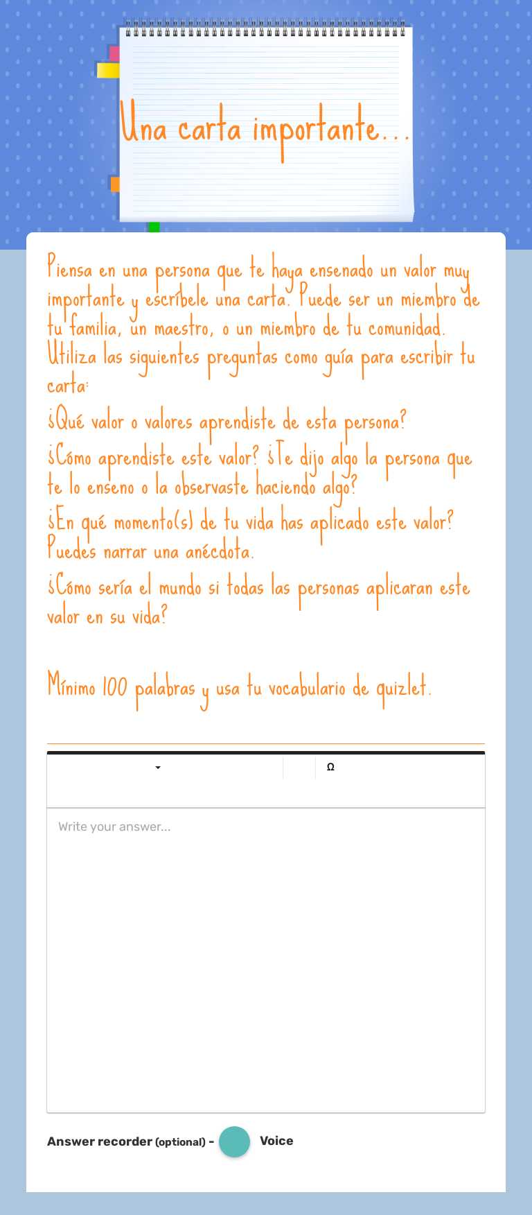 Una carta importante... Grade 6 worksheet preview