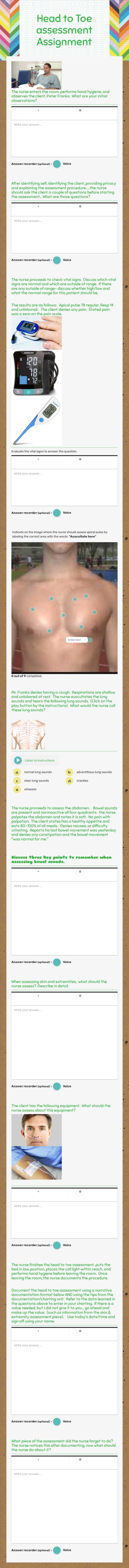Head to Toe assessment Assignment Other worksheet preview