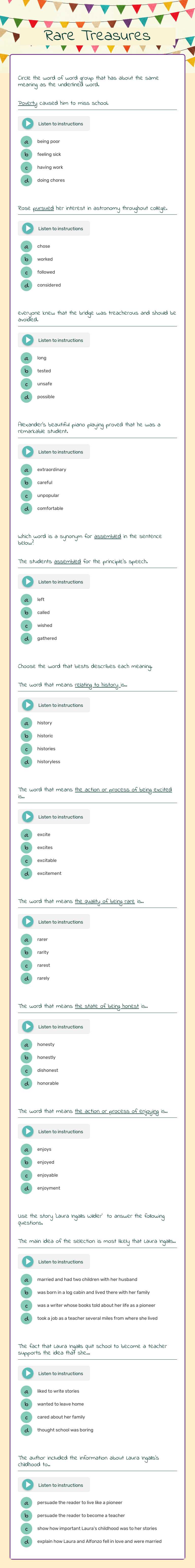Rare Treasures Grade 4 worksheet preview