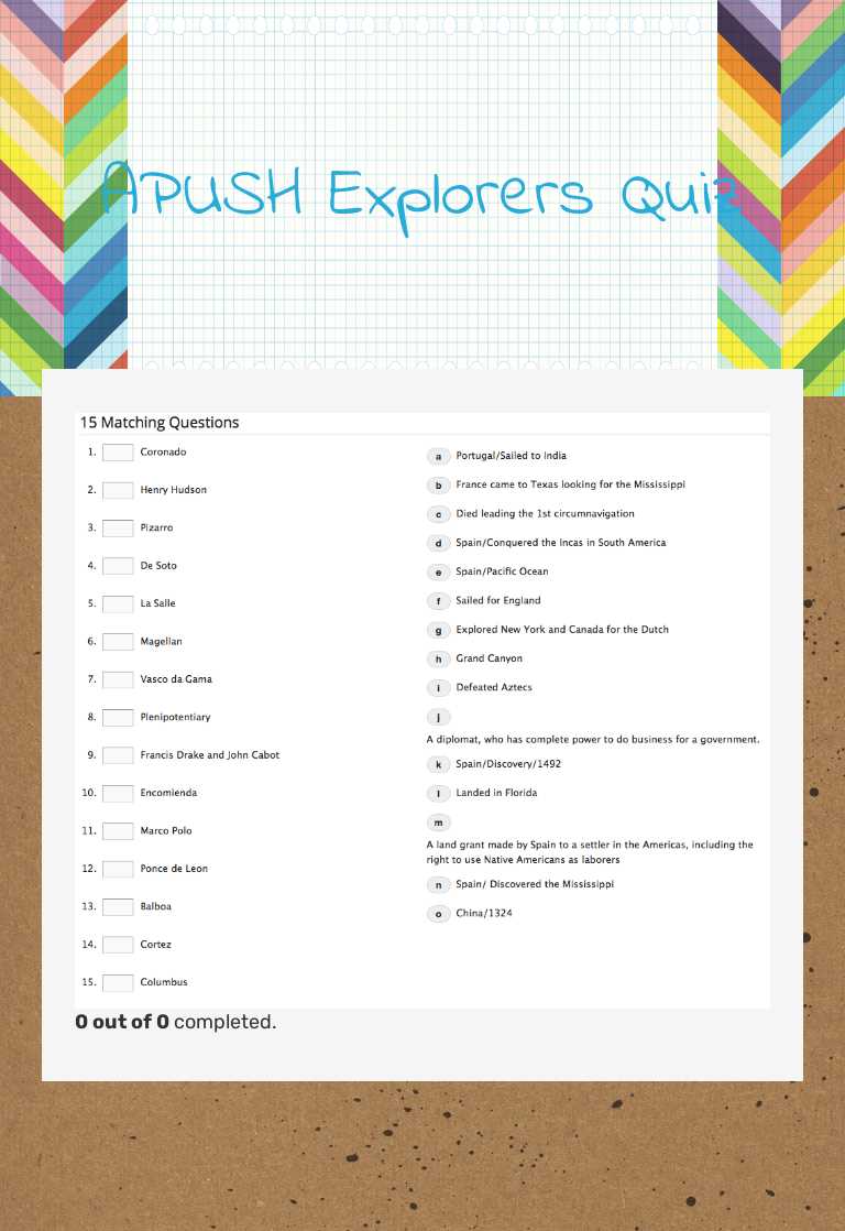 APUSH Explorers Quiz worksheet preview image