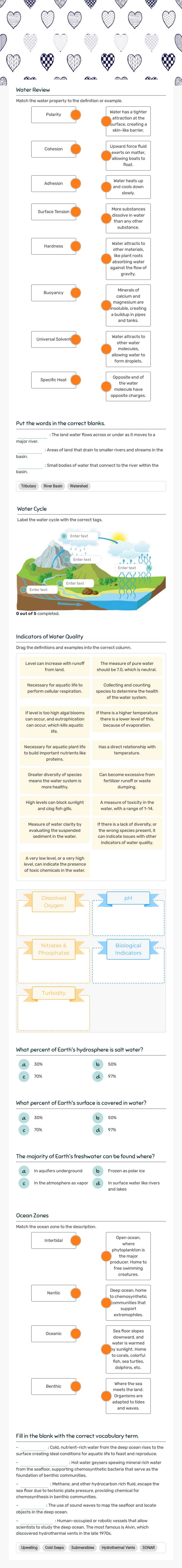 Hydrology Review Grade 8 worksheet preview