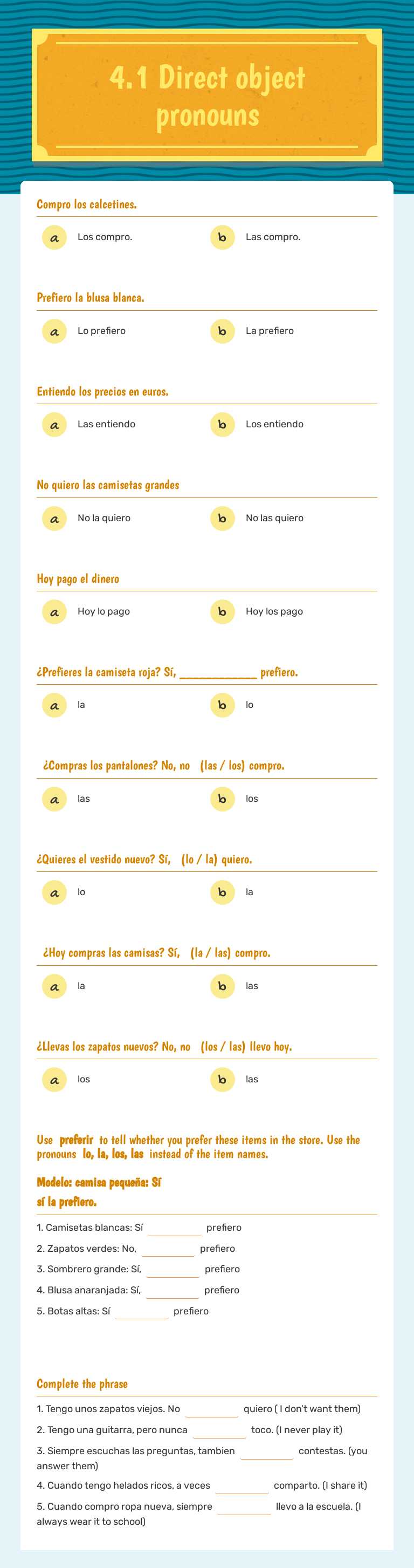 4.1 Direct object pronouns worksheet preview image