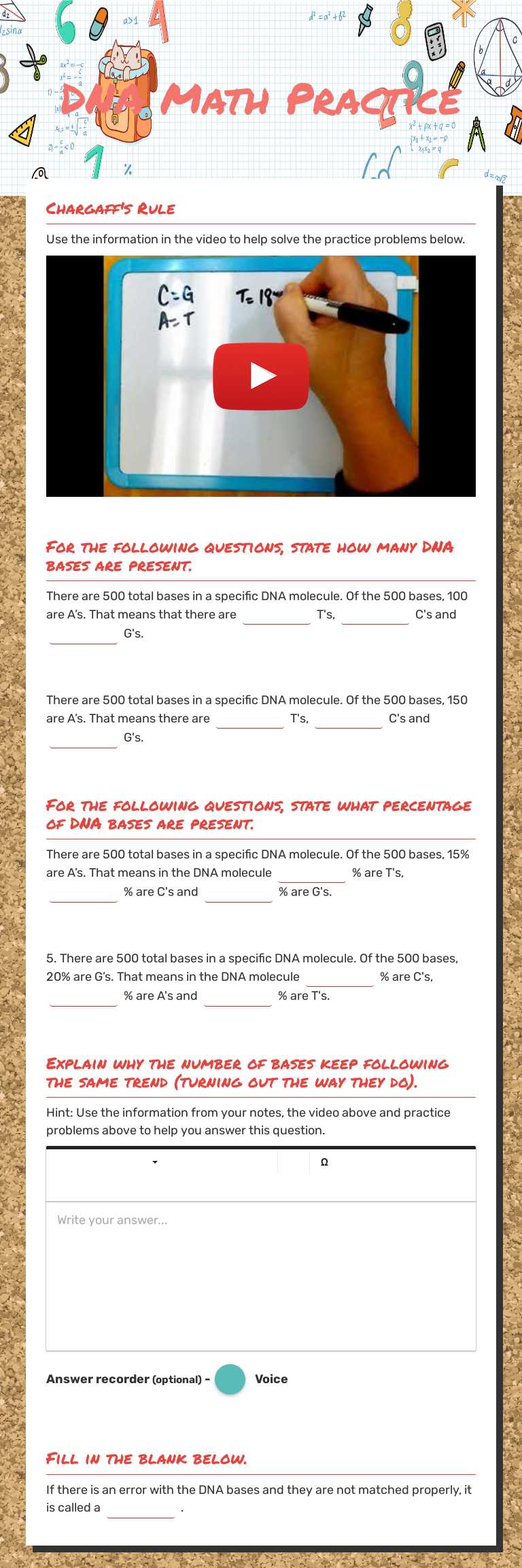 DNA Math    Practice worksheet preview image