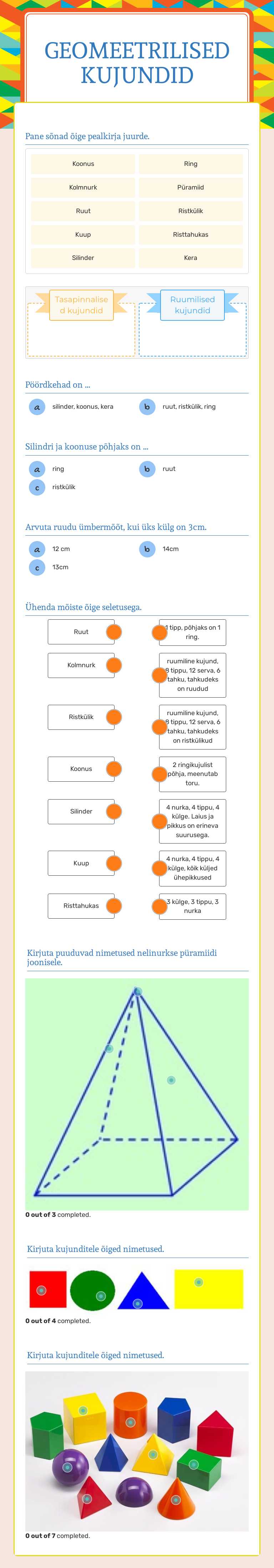 Geomeetrilised kujundid worksheet preview image