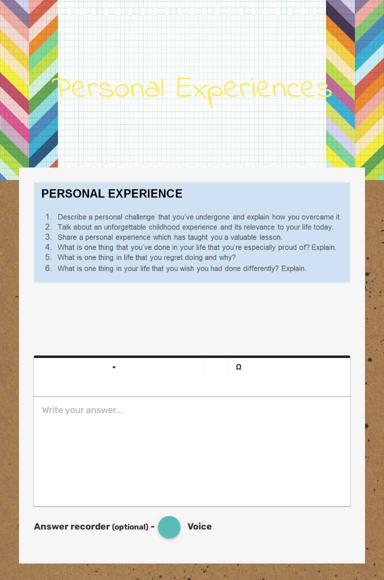 Personal Experiences worksheet preview image