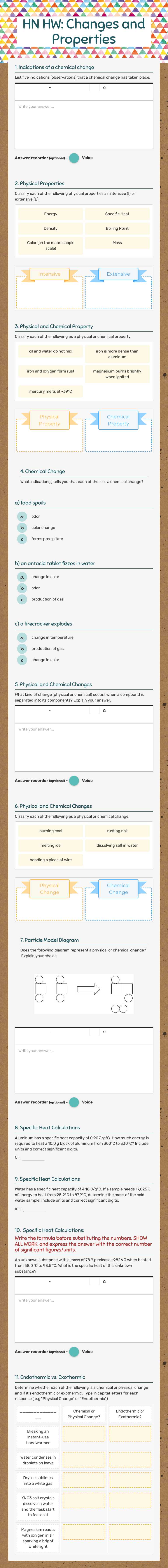 HN HW: Changes and Properties Grade 10 worksheet preview
