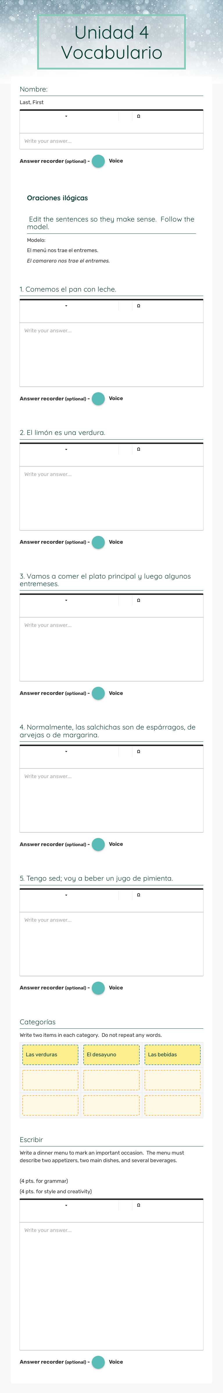 Unidad 4 Vocabulario worksheet preview image
