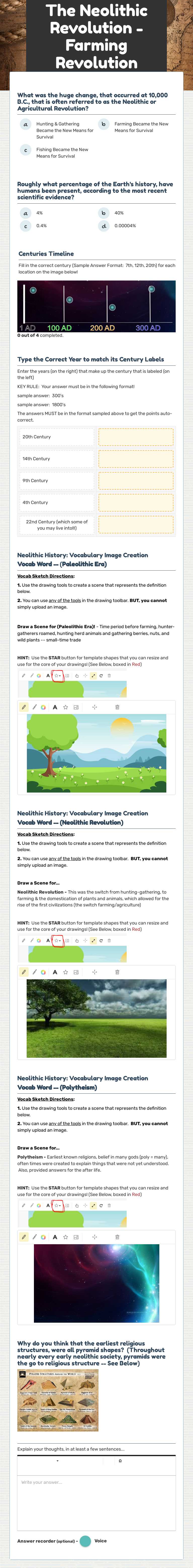 The Neolithic Revolution - Farming Revolution (10,000 b.c) worksheet preview image