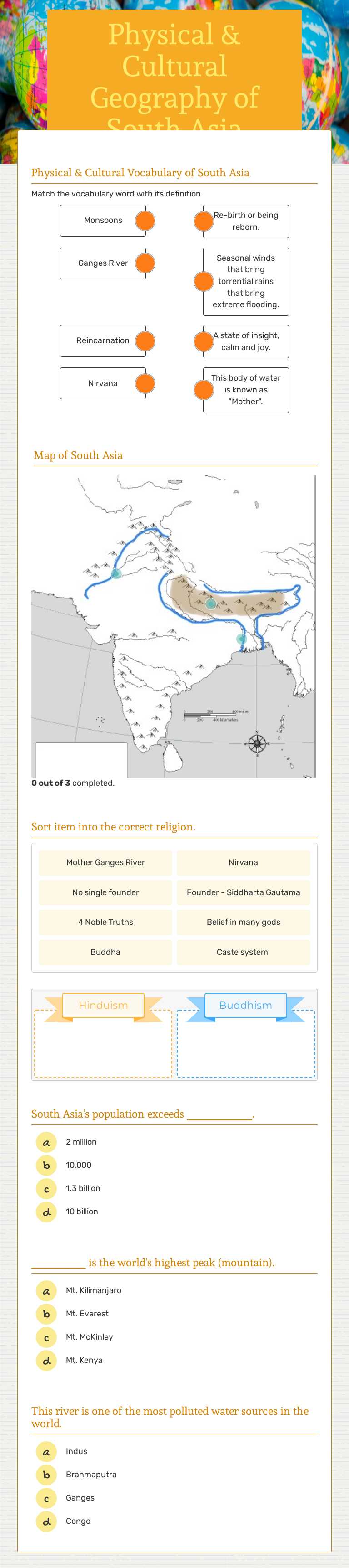 Physical & Cultural Geography of South Asia worksheet preview image