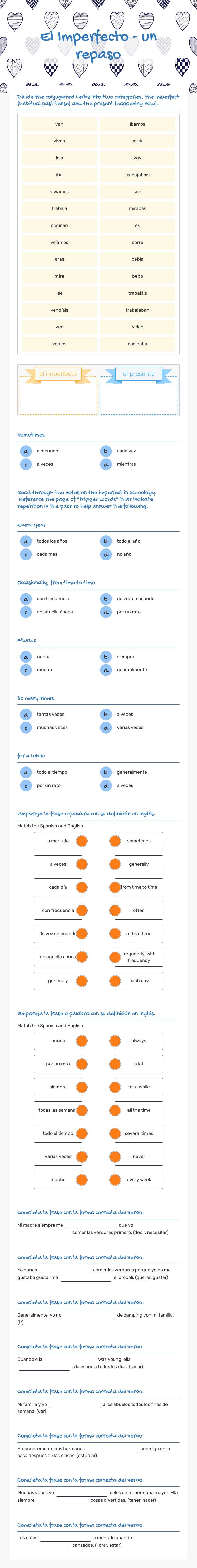 El Imperfecto - un repaso worksheet preview image