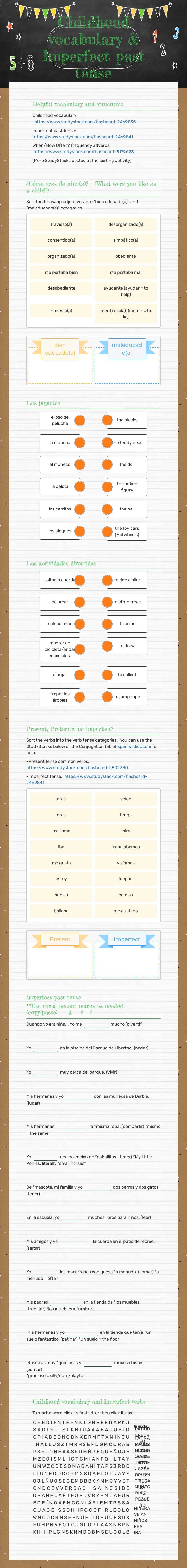 Childhood vocabulary & Imperfect past tense worksheet preview image