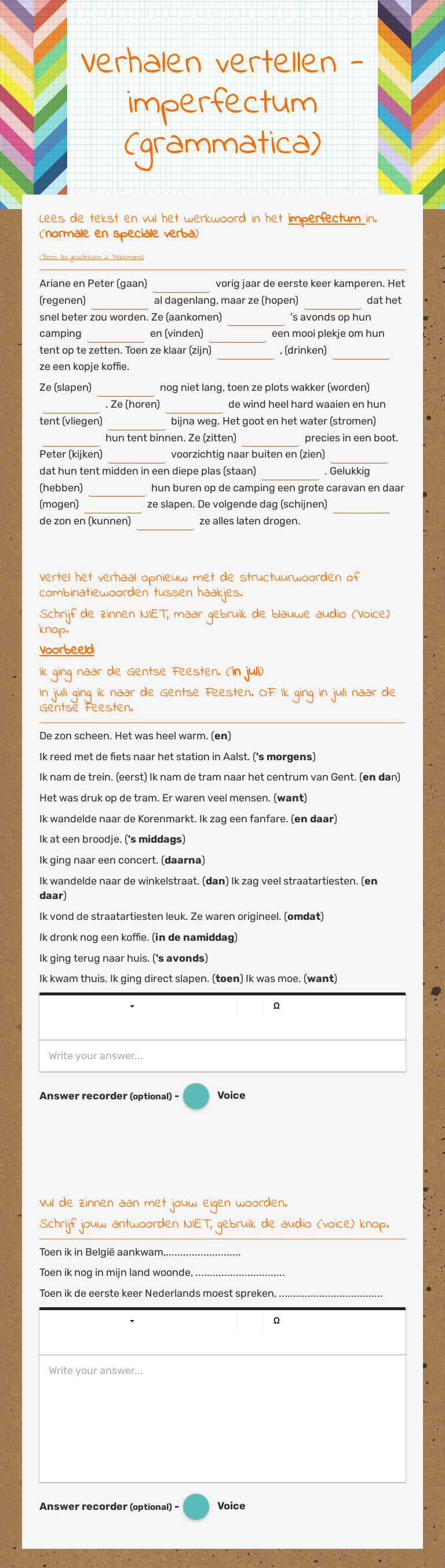Verhalen vertellen - imperfectum (grammatica) worksheet preview image