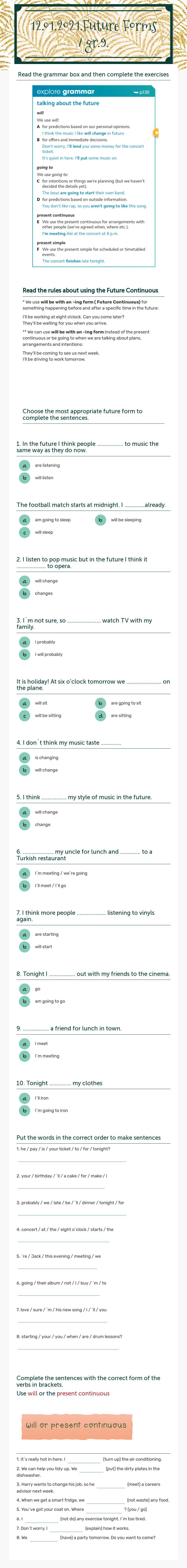 12.01.2021.Future Forms / gr.9. worksheet preview image