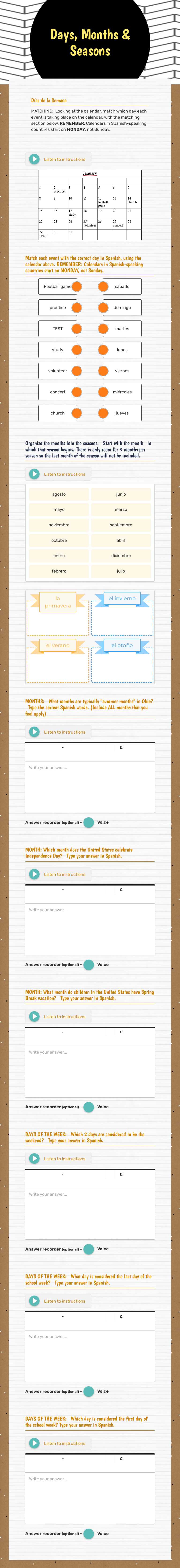 Days, Months & Seasons worksheet preview image