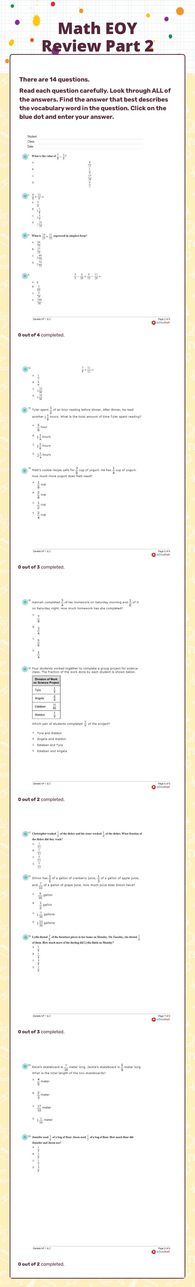 Math EOY Review Part 2 worksheet preview image