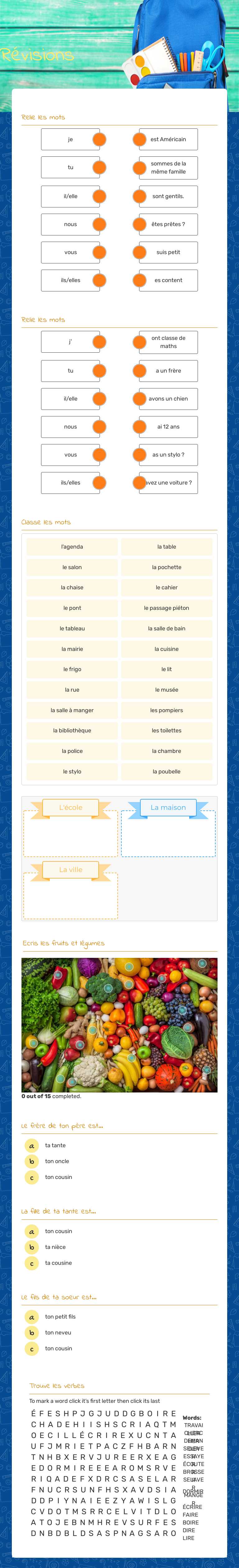 Révisions worksheet preview image