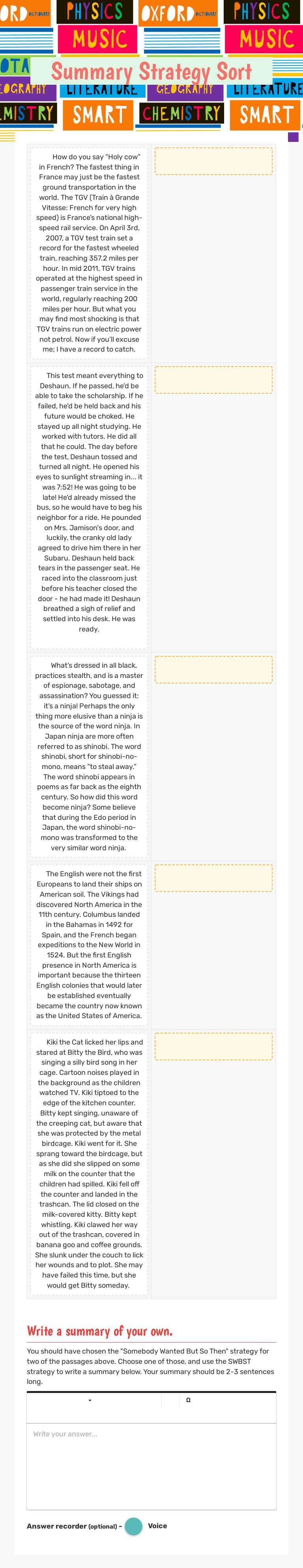 Summary Strategy Sort worksheet preview image