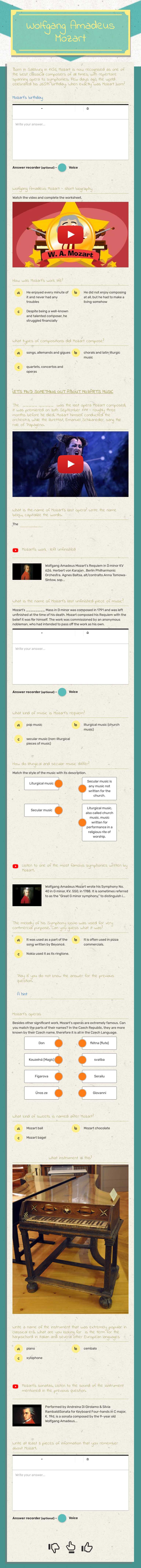 Wolfgang Amadeus Mozart worksheet preview image