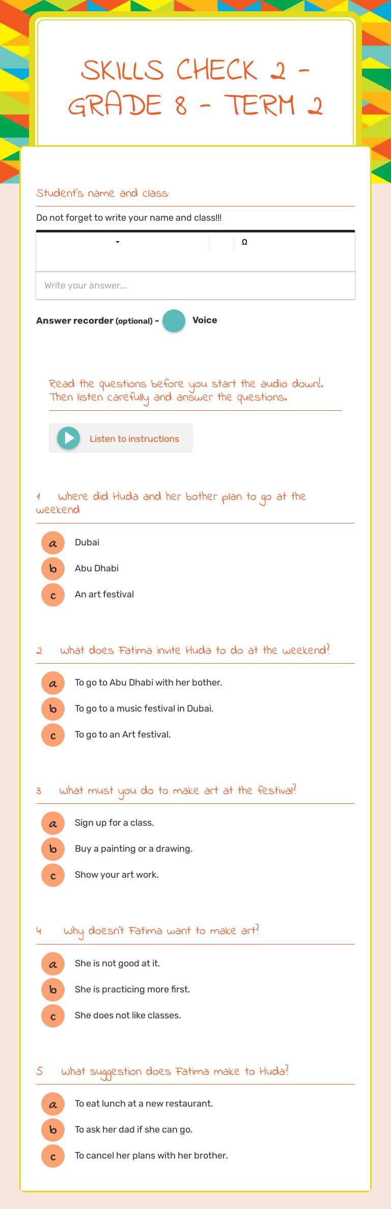 Skills Check 2 - Grade 8 - Term 2 worksheet preview image