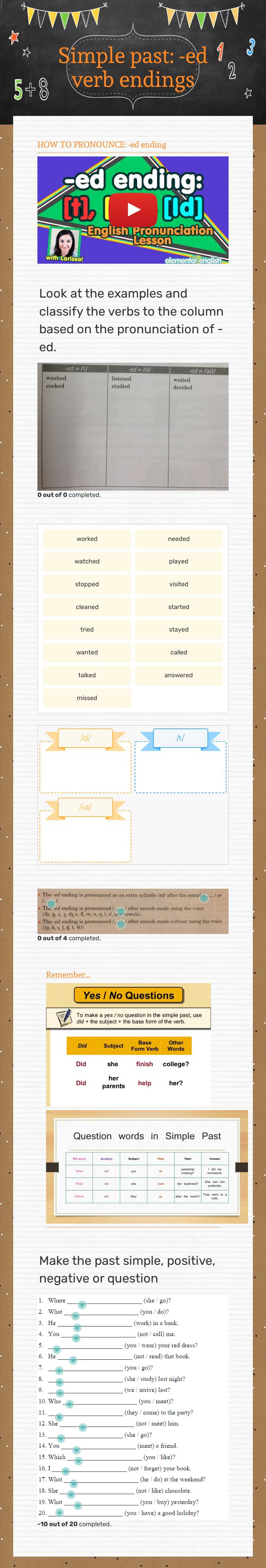 Simple past:  -ed verb endings worksheet preview image