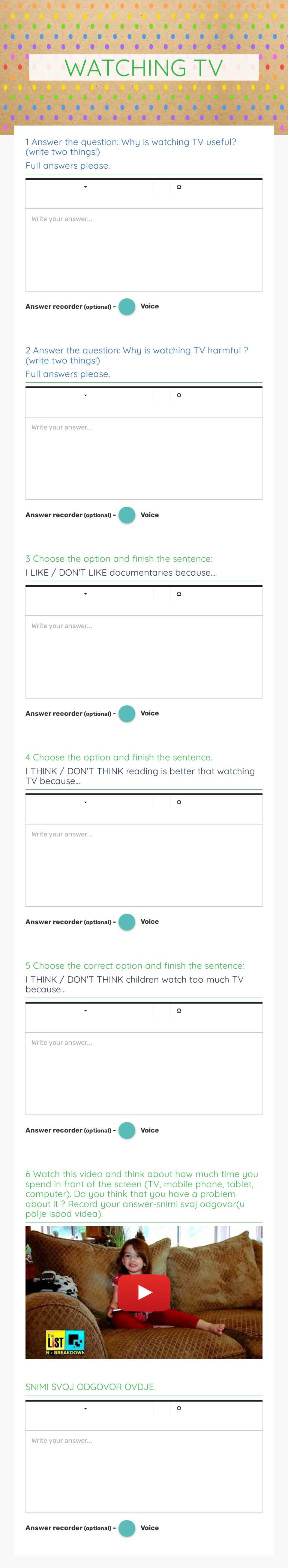 WATCHING TV worksheet preview image