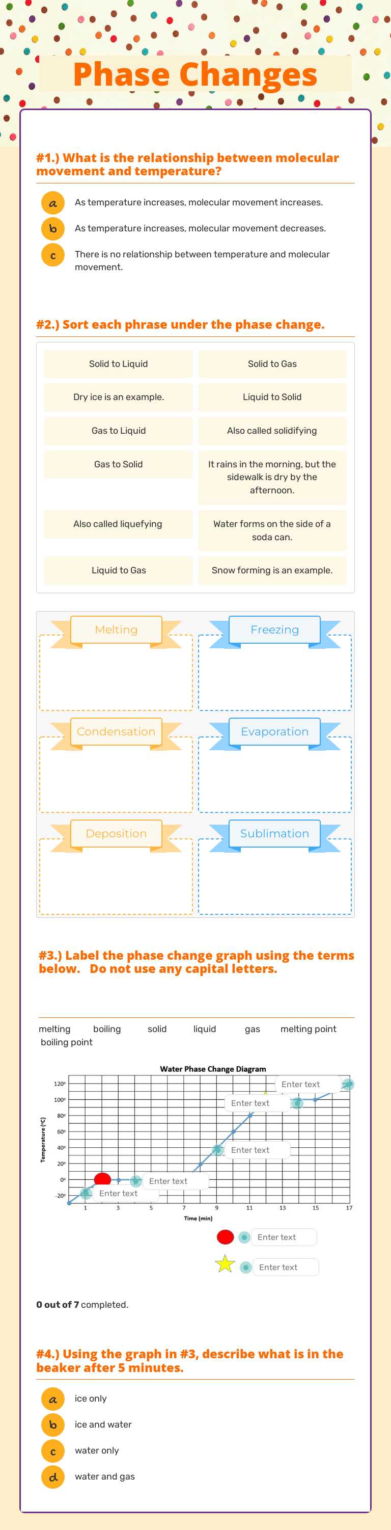 Phase Changes worksheet preview image