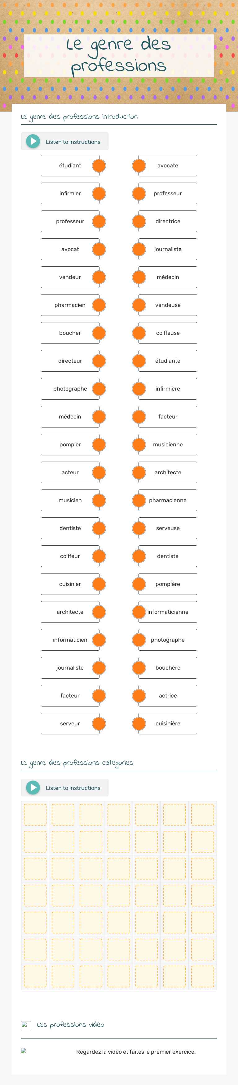 Le genre des professions Grade 9 worksheet preview