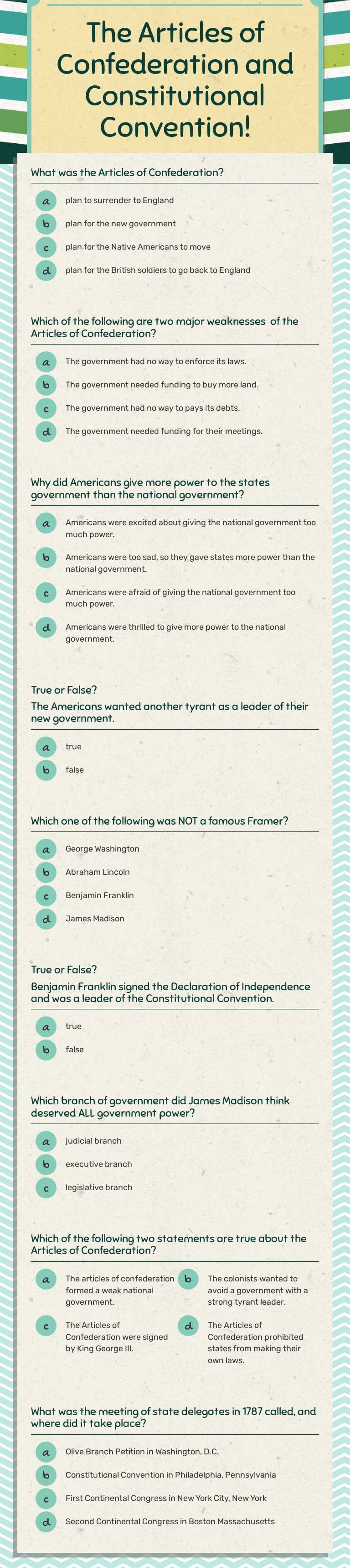 The Articles of Confederation and Constitutional Convention! Grade 4 worksheet preview