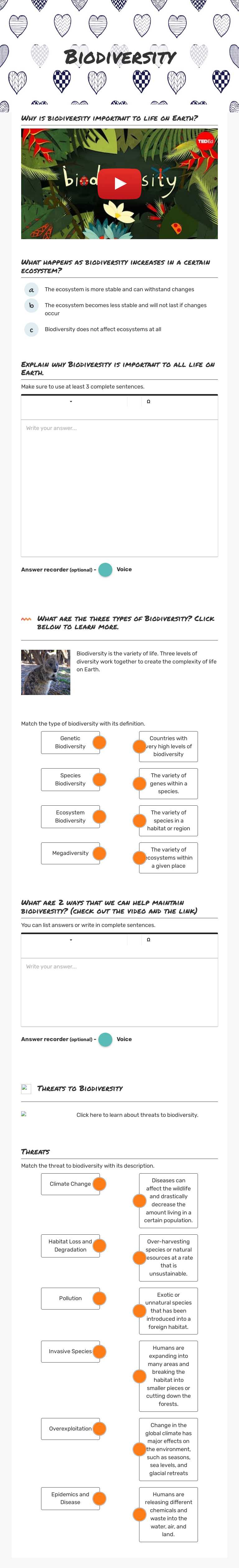 Biodiversity worksheet preview image
