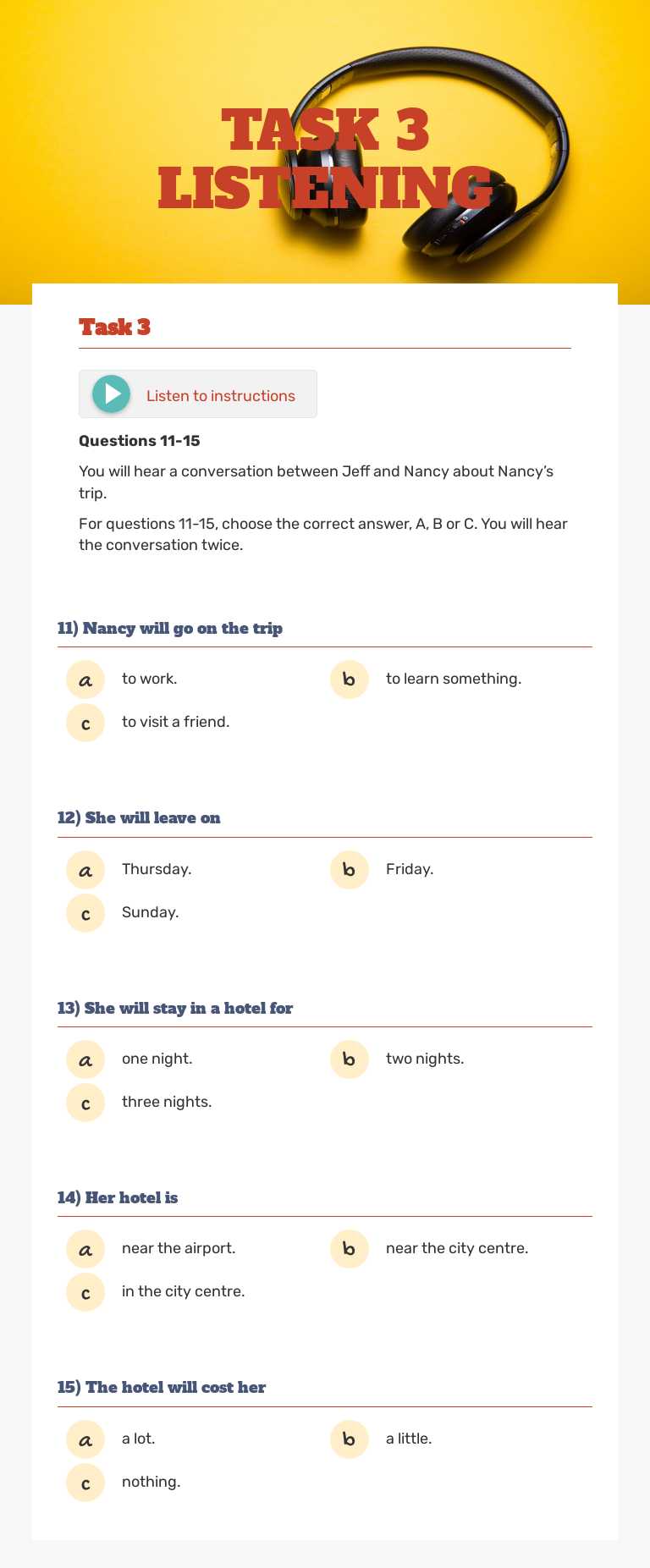 TASK 3 LISTENING worksheet preview