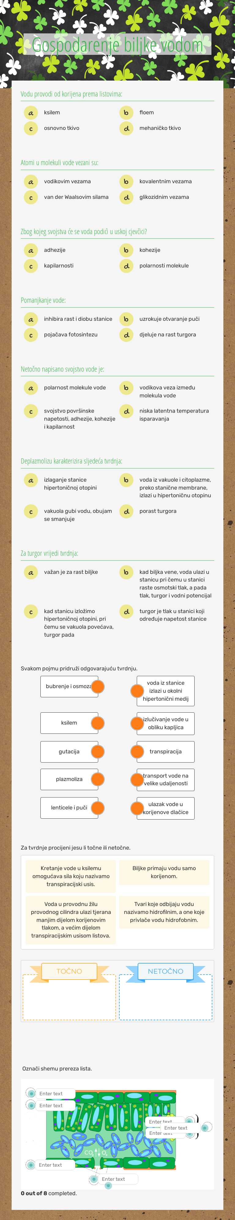 Gospodarenje biljke vodom Grade 3 worksheet preview