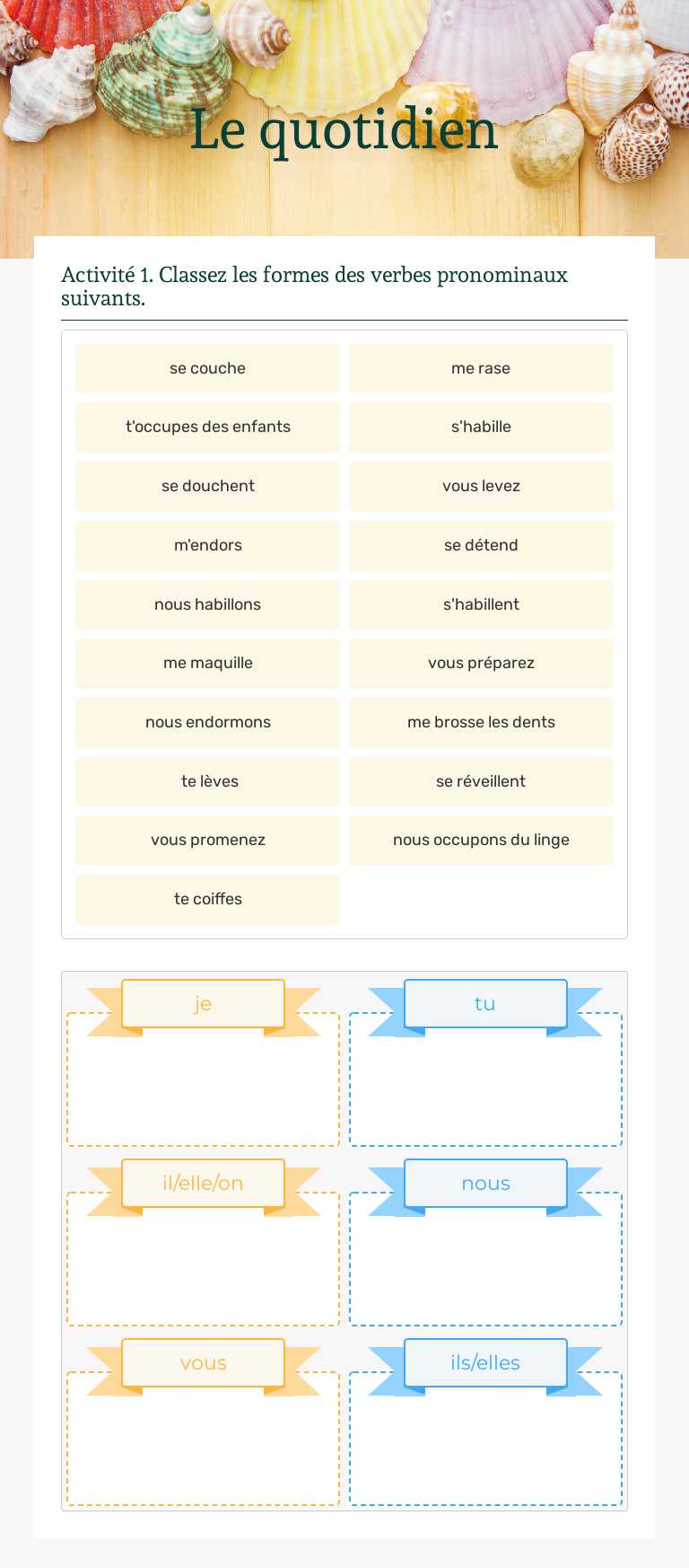 Le quotidien Other worksheet preview