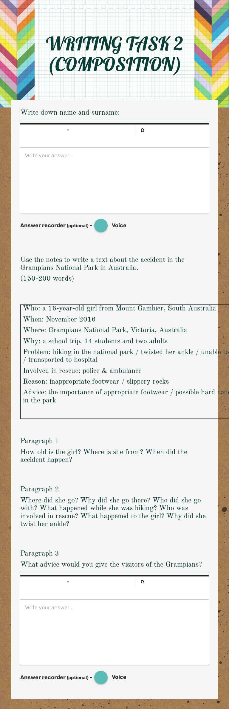 WRITING TASK 2 (COMPOSITION) worksheet preview image