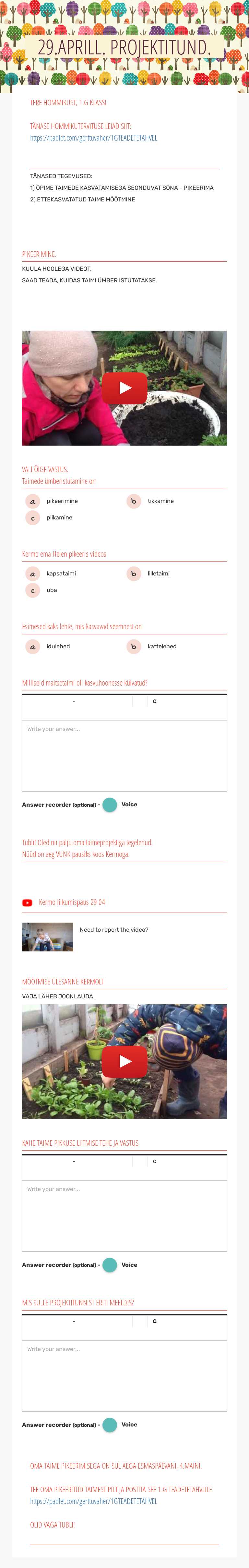29.APRILL. PROJEKTITUND. worksheet preview image