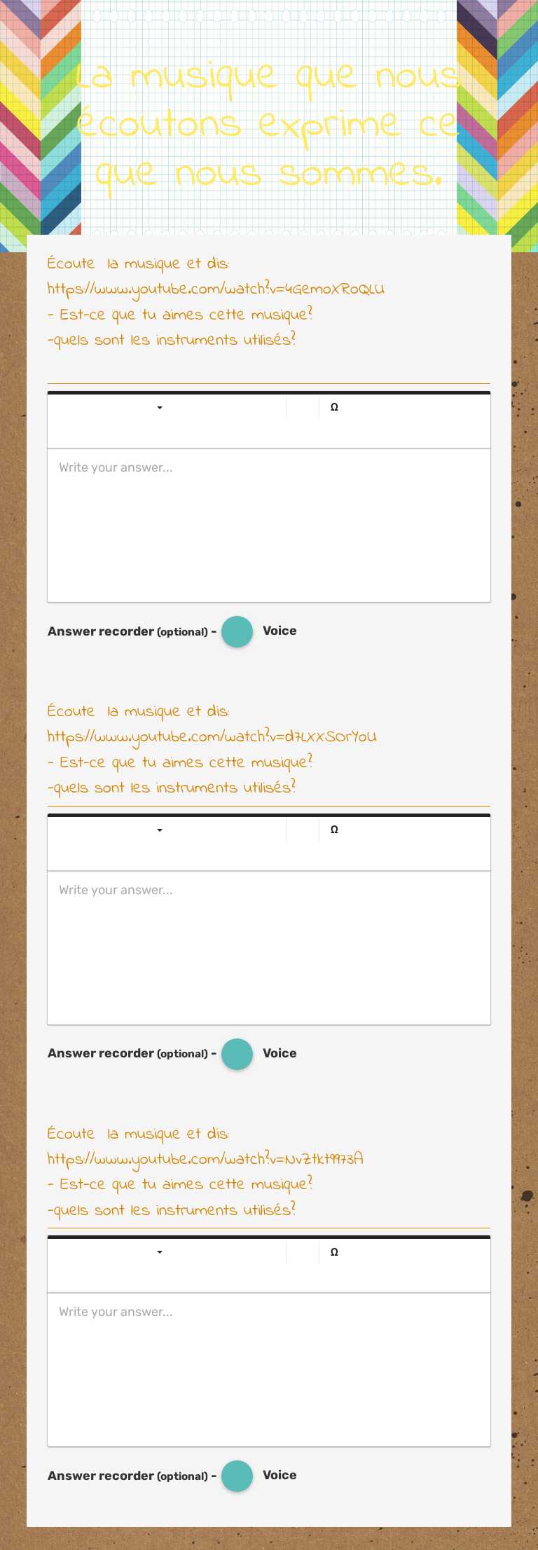 La musique que nous écoutons exprime ce que nous sommes. worksheet preview image