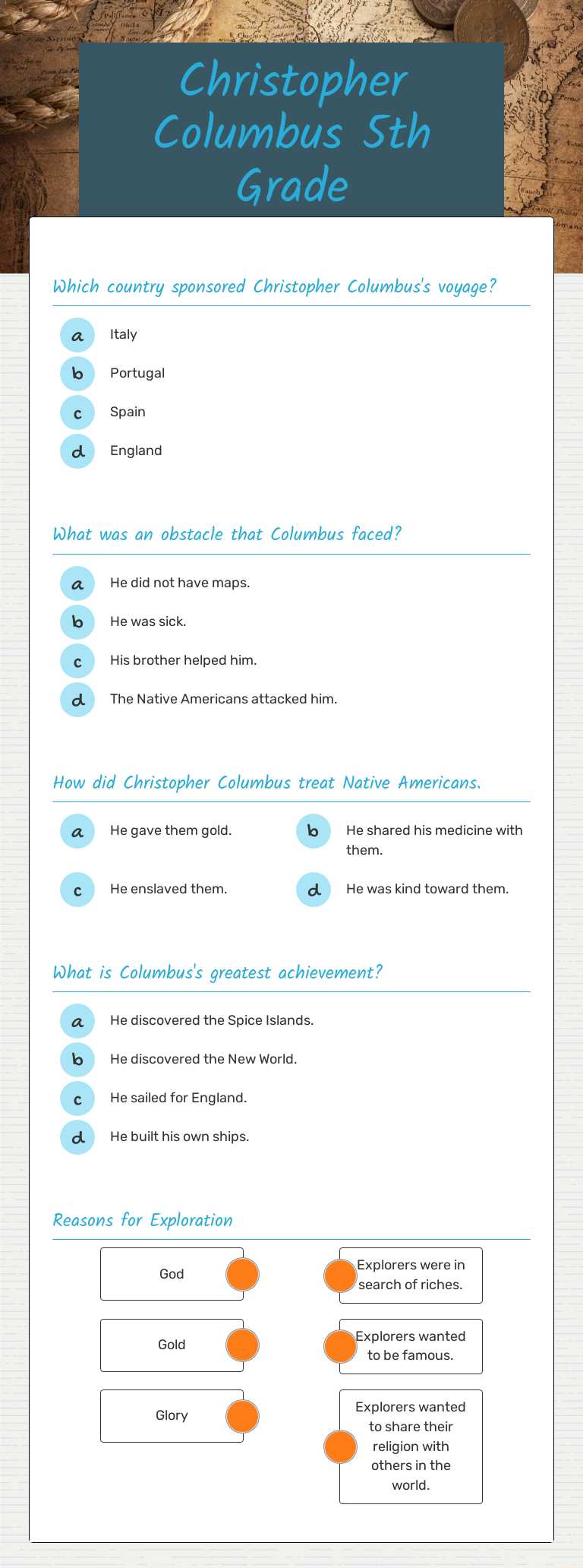 Christopher Columbus 5th Grade Grade 3 worksheet preview