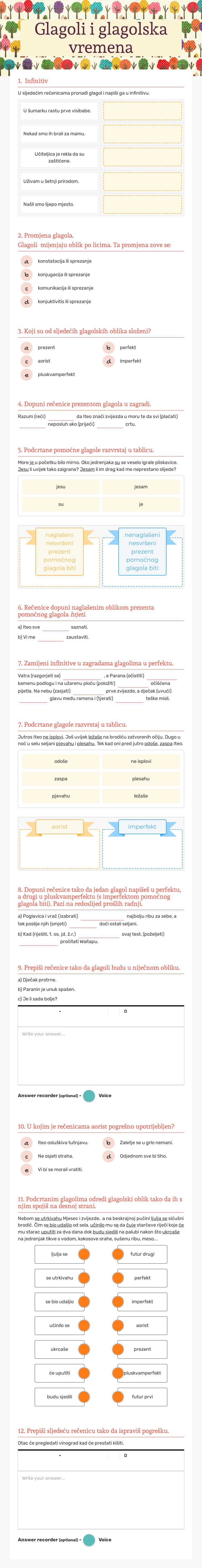 Glagoli i glagolska vremena worksheet preview image