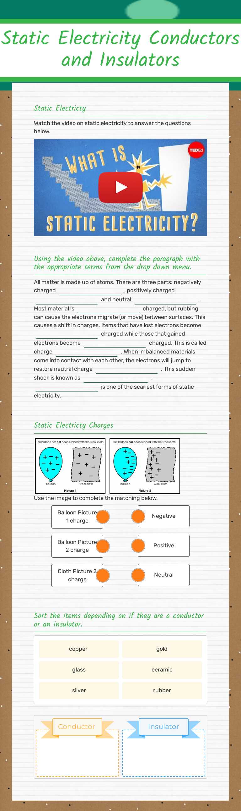 Static Electricity
Conductors and Insulators worksheet preview image