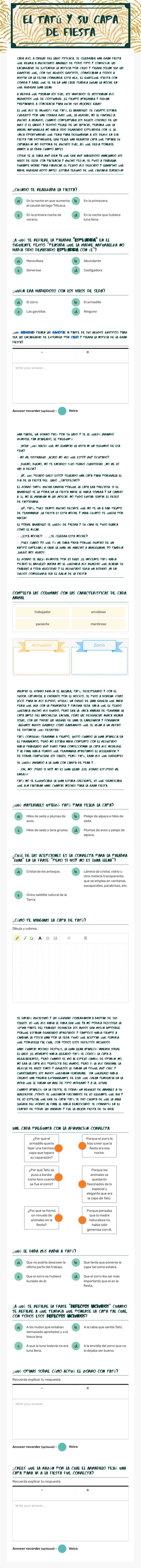 El tatú y su capa de fiesta Grade 3 worksheet preview
