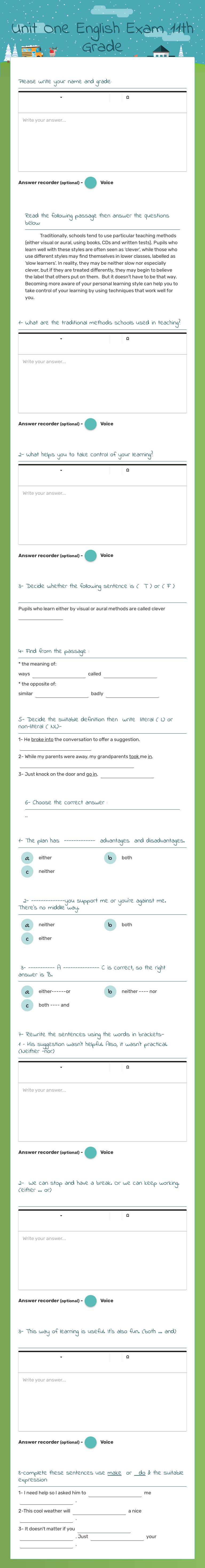 Unit One English Exam              11th Grade Grade 11 worksheet preview