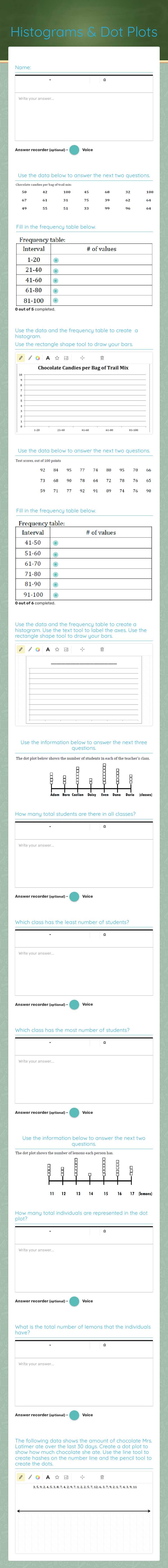 Histograms & Dot Plots worksheet preview image
