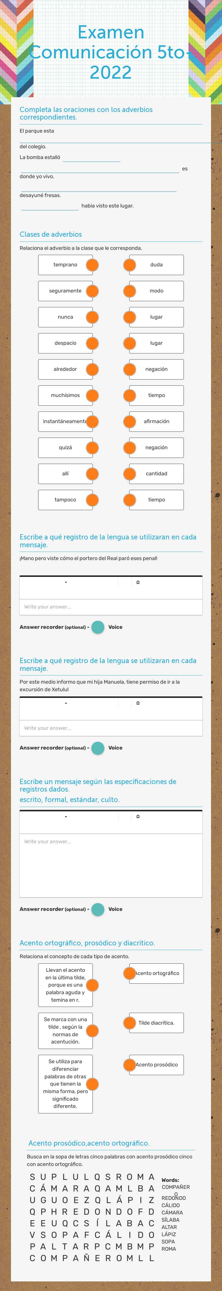 Examen Comunicación 5to- 2022 worksheet preview image