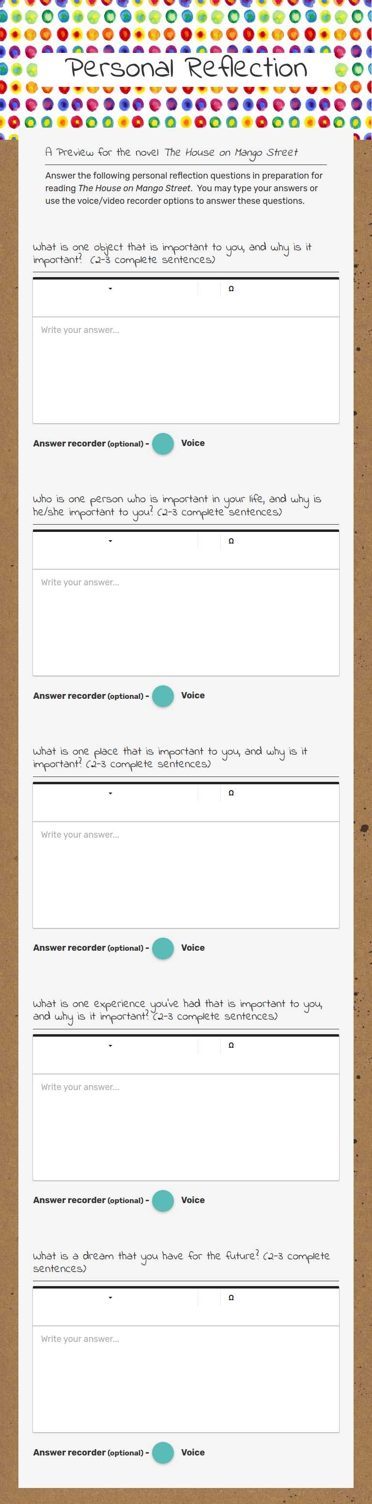 Personal Reflection worksheet preview image