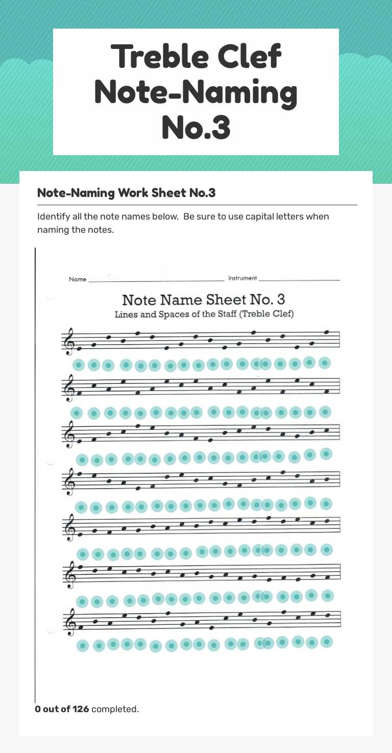 Treble Clef Note-Naming No.3 worksheet preview image