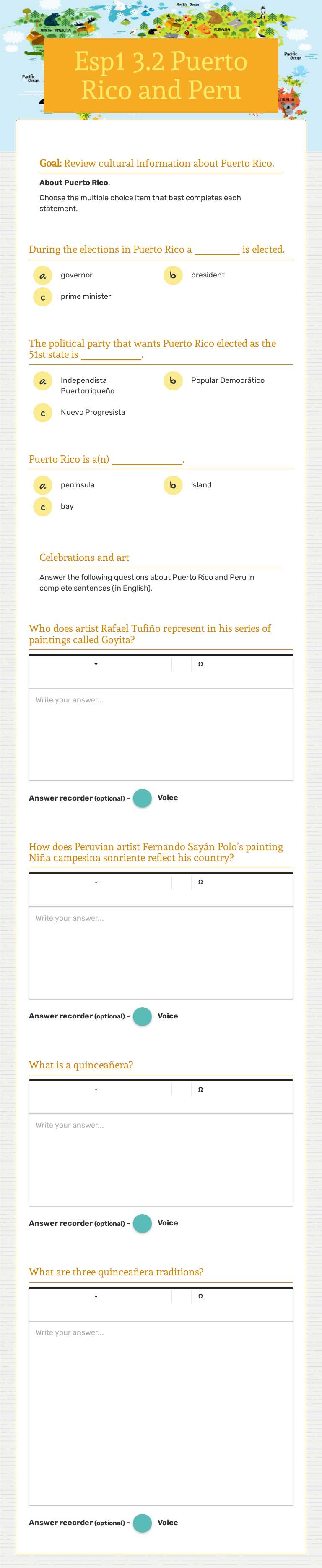 Esp1 3.2 Puerto Rico and Peru worksheet preview image