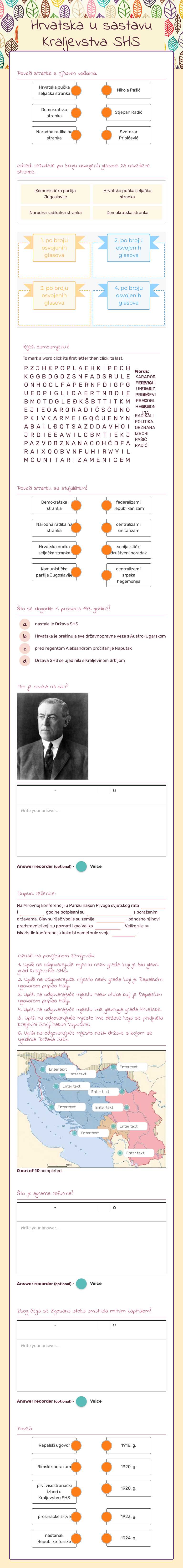 Hrvatska u sastavu Kraljevstva SHS worksheet preview image