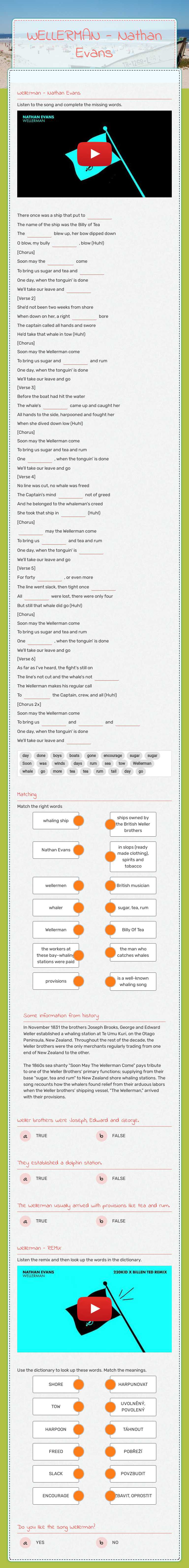 WELLERMAN - Nathan Evans worksheet preview image