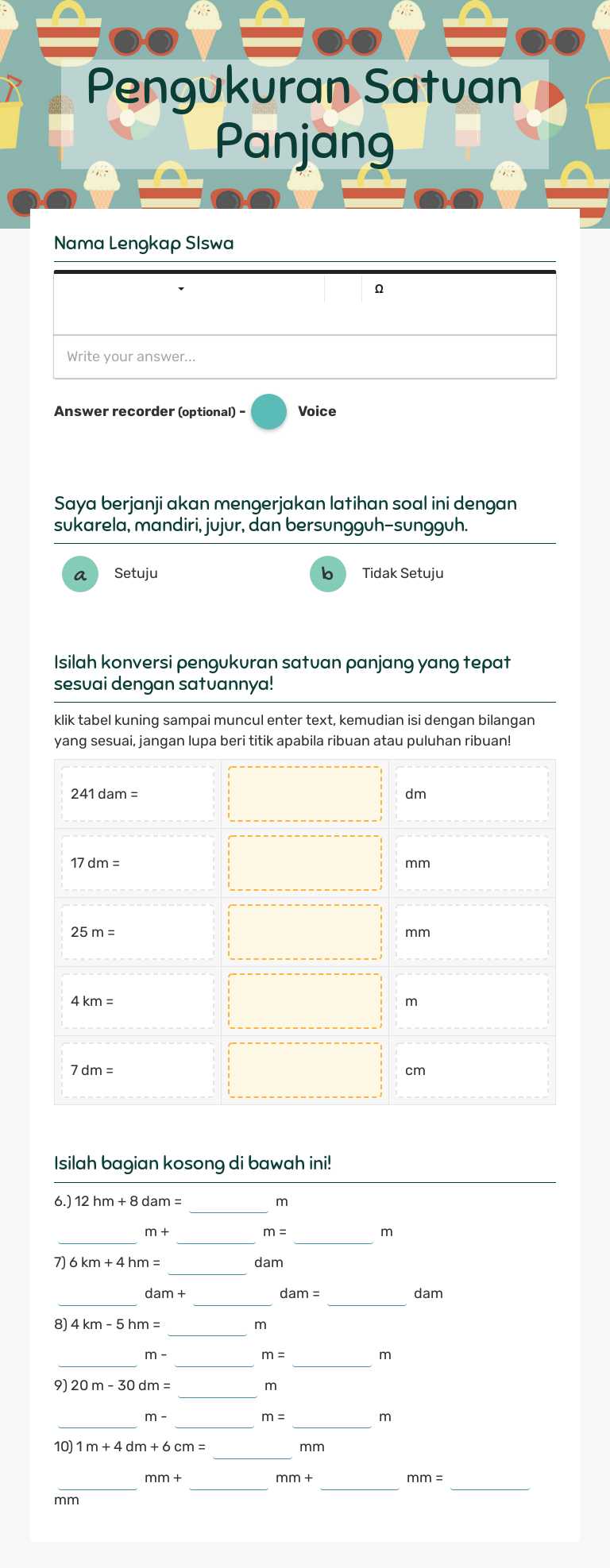Pengukuran Satuan Panjang Grade 3 worksheet preview