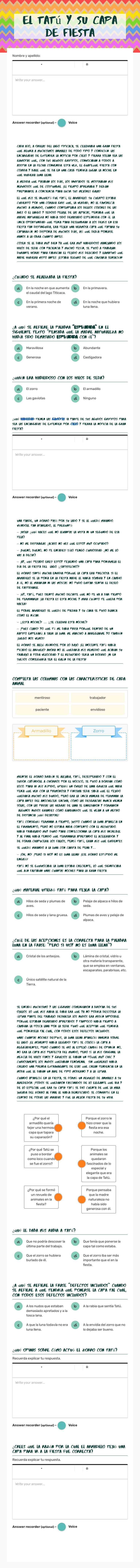 El tatú y su capa de fiesta worksheet preview image