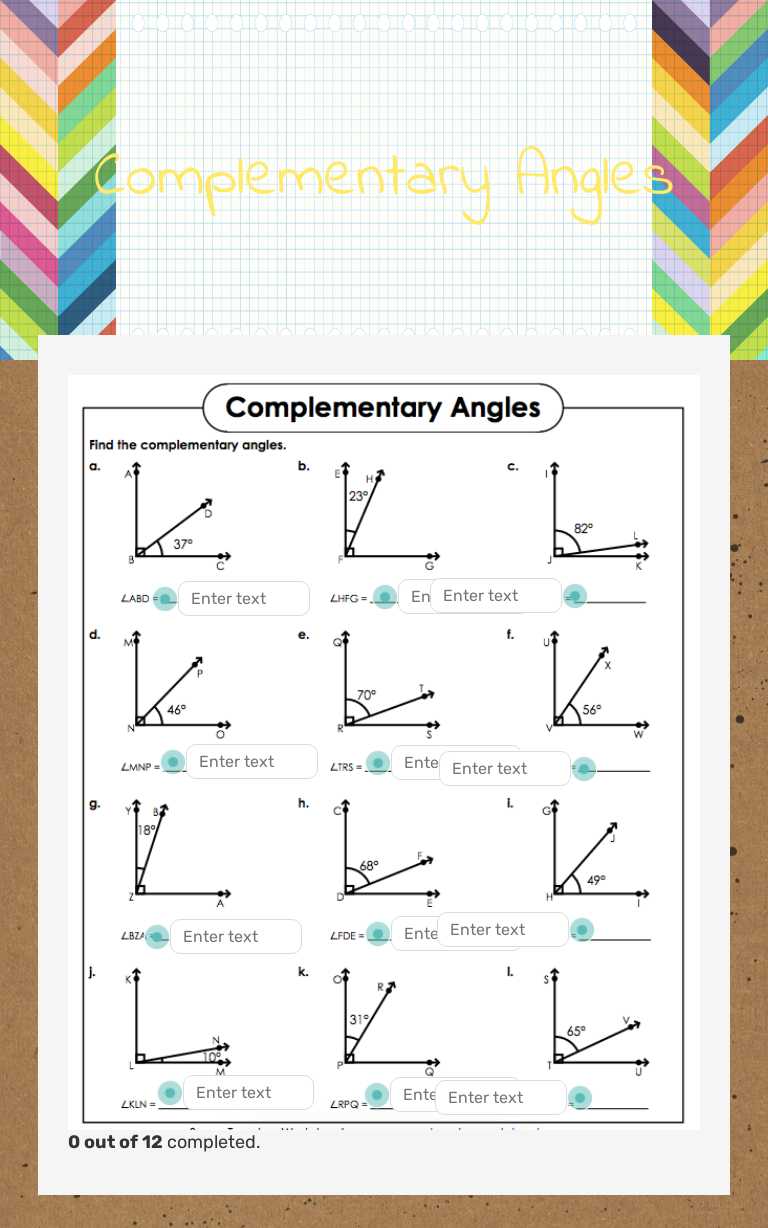 Complementary Angles worksheet preview image